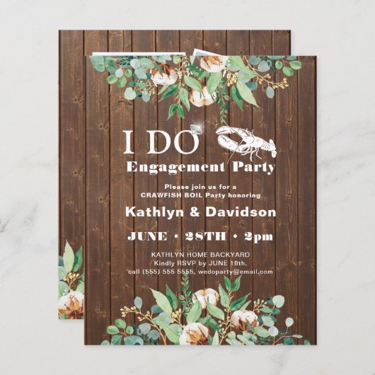 予算婚約フォトクロウフィッシュ沸騰パーティー招待状 (正面/裏面)