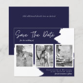 予算婚約写真SAVE the DATE Navy Blue (正面/裏面)