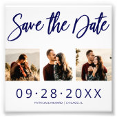 予算婚約 お二人の3枚フォトコラージュ Save The Date フォトプリント (正面)