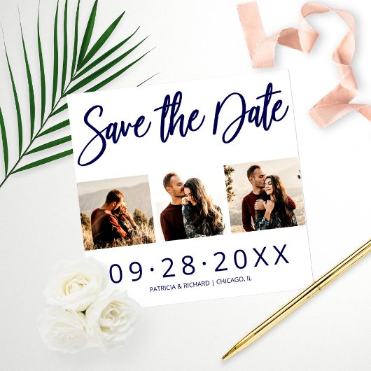 予算婚約 お二人の3枚フォトコラージュ Save The Date フォトプリント