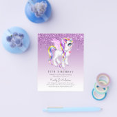 予算子供の誕生日招待状パープルユニコーン チラシ (シングル)