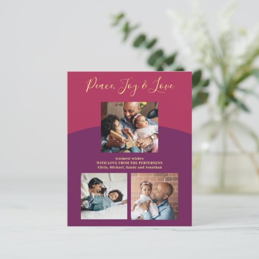 予算家族の写真コラージュモダンのホリデーカード (スタンド正面)