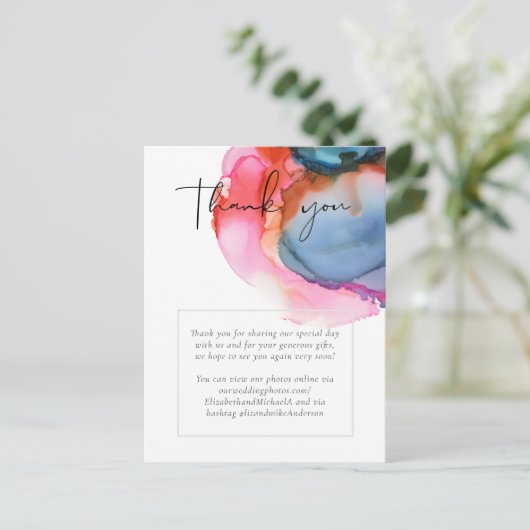 予算対応 アブストラクト レインボー ウォーターカラー ウェディング ポストカード (スタンド正面)