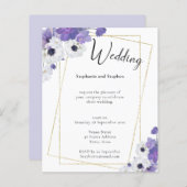 予算幾何学的パープルフローラ結婚式招待状 (正面/裏面)
