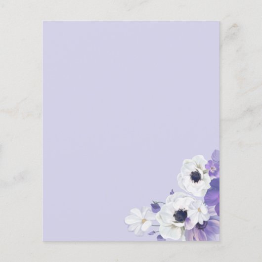 予算幾何学的パープルフローラ結婚式招待状 (裏面)