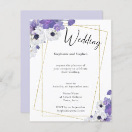 予算幾何学的パープルフローラ結婚式招待状