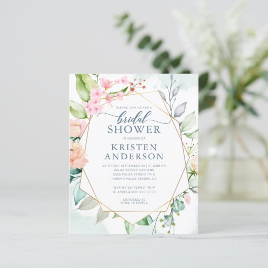 予算幾何学的フローラブライダルシャワー招待状 (スタンド正面)