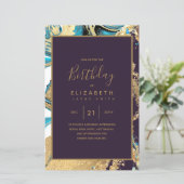予算庁ティール(緑がかった色)ターコイズ金ゴールド誕生日招待状 (スタンド正面)