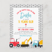 予算建築車少年誕生日はがき インビテーションポストカード (正面)