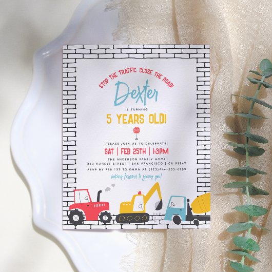 予算建築車少年誕生日はがき インビテーションポストカード
