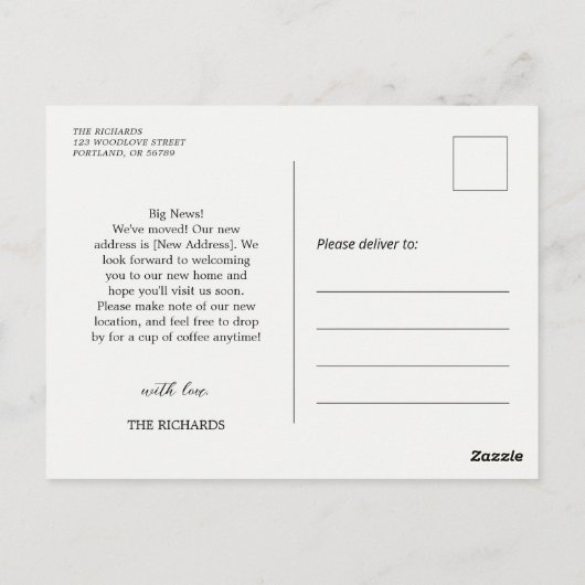 予算引っ越しましたの新しい住所の引越しのお知らせ ポストカード (裏面)