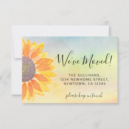 予算引っ越しましたひまわり移動発表 ノートカード (正面)