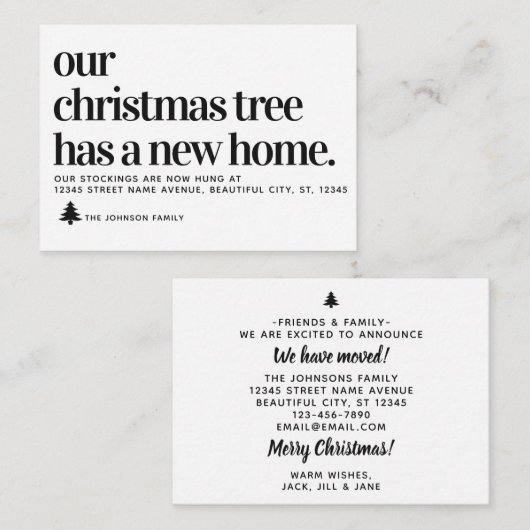 予算引っ越しましたクリスマスツリー新しいホームムービング ノートカード (正面/裏面)