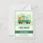 予算引っ越しましたグリーンカーオンザロードムービング ノートカード (正面)
