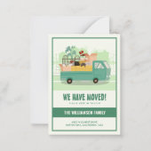 予算引っ越しましたグリーントラック道路上の移動 ノートカード (正面)