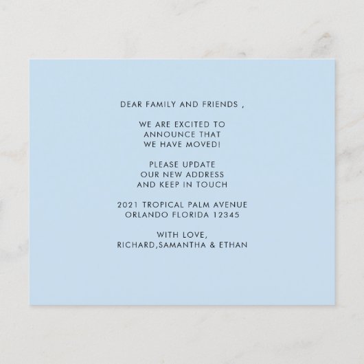 予算引っ越しましたコースタルパームツリーフォトカード (裏面)