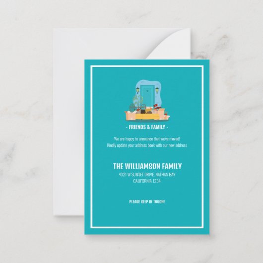 予算引っ越しましたターコイズフロントドア移動 ノートカード (裏面)