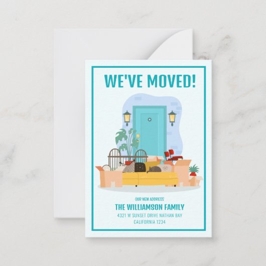 予算引っ越しましたターコイズフロントドア移動 ノートカード (正面)