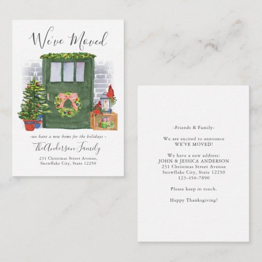 予算引っ越しましたドアクリスマスホリデームービング ノートカード (正面/裏面)