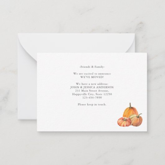 予算引っ越しましたドアパンプキン秋ムービングカード ノートカード (裏面)