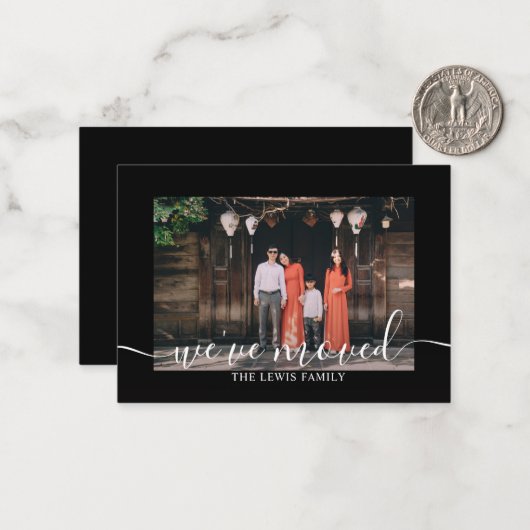 予算引っ越しましたフォトブラックポストカード ノートカード (正面/裏面インサイチュ)