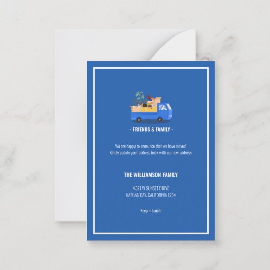 予算引っ越しましたブルートラックオンザロードムービング ノートカード (裏面)