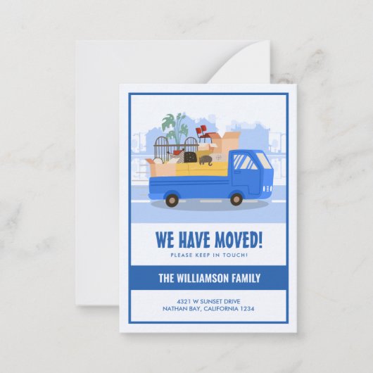 予算引っ越しましたブルートラックオンザロードムービング ノートカード (正面)