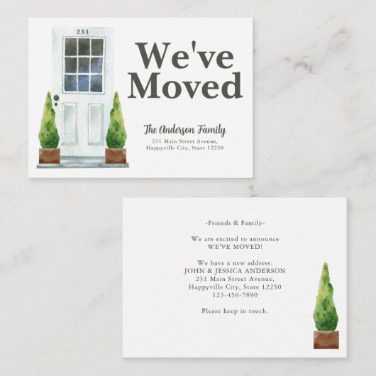 予算引っ越しましたホワイトドア植物移動カード ノートカード (正面/裏面)