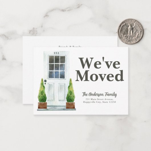 予算引っ越しましたホワイトドア植物移動カード ノートカード (正面/裏面インサイチュ)