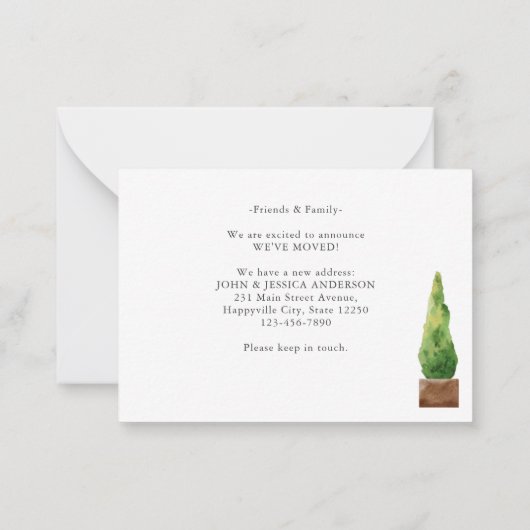 予算引っ越しましたホワイトドア植物移動カード ノートカード (裏面)