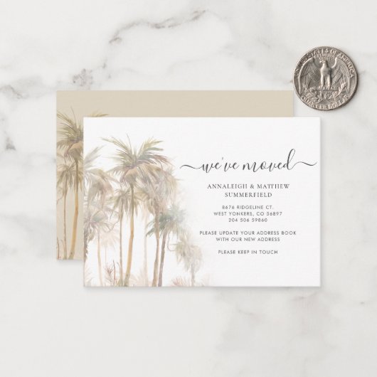 予算引っ越しましたヤシの木の動きのお知らせ ノートカード (正面/裏面インサイチュ)