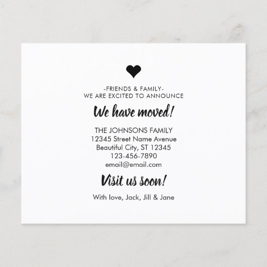 予算引っ越しました新しい住所フォトムービングカード (裏面)