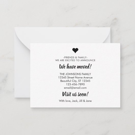 予算引っ越しました新しい住所フォトムービングカード ノートカード (裏面)