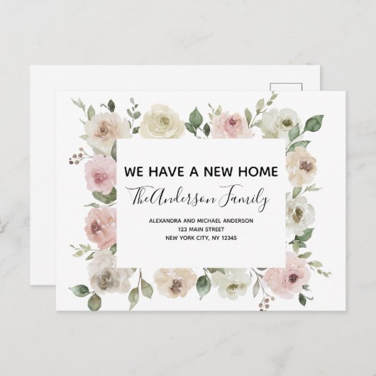 予算引越し発表埃ピンクフローラ投稿 ポストカード (正面/裏面)