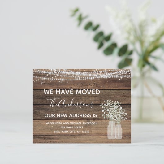 予算引越アナウンスファームハウス素朴ウッド ポストカード (スタンド正面)