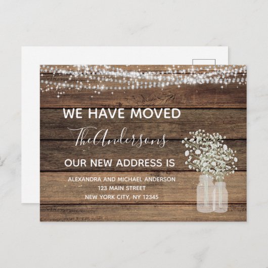予算引越アナウンスファームハウス素朴ウッド ポストカード (正面/裏面)
