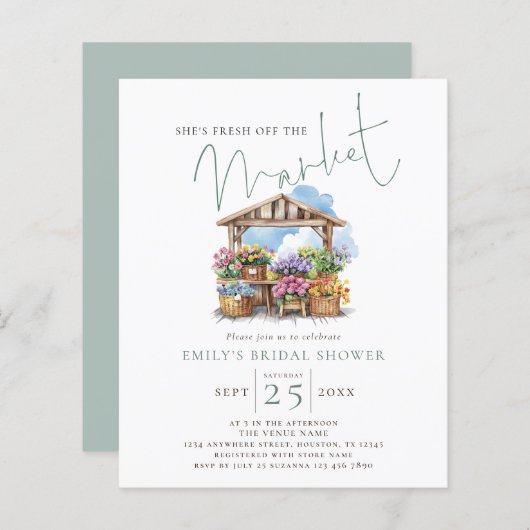 予算彼女が市場のブライダルシャワーから生み出す (正面/裏面)