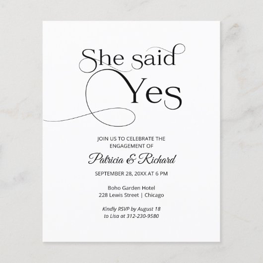 予算彼女が述べたYes婚約パーティ招待状 (正面)