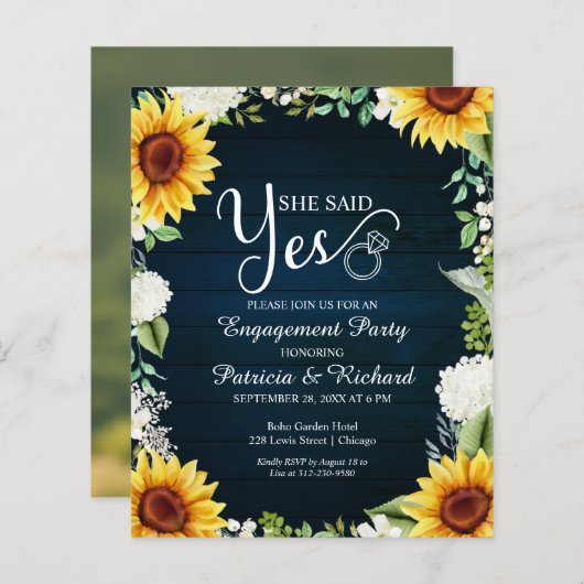 予算彼女が述べたYes婚約パーティ招待状 (正面/裏面)