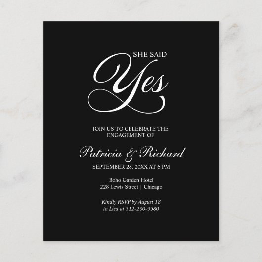 予算彼女が述べたYes婚約パーティ招待状 (正面)