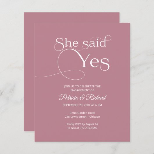 予算彼女が述べたYes婚約パーティ招待状 (正面/裏面)