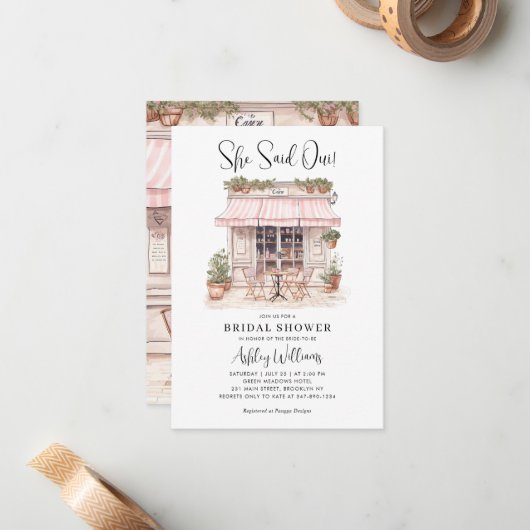 予算彼女はウィーパリテーマカフェブライダルシャワー ノートカード (正面/裏面インサイチュ)