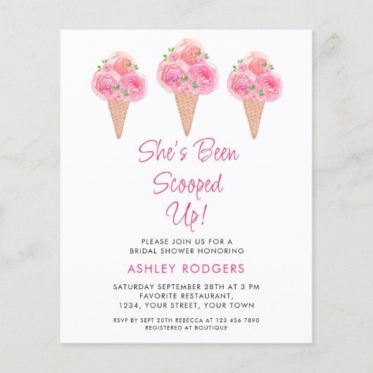 予算彼女はスクープされたブライダルシャワー招待状 (正面)