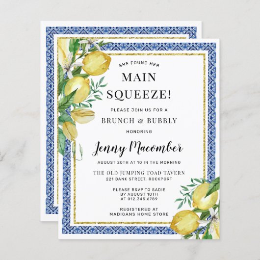 予算彼女は彼女のメイン絞りレモン招待状を見つけた (正面/裏面)