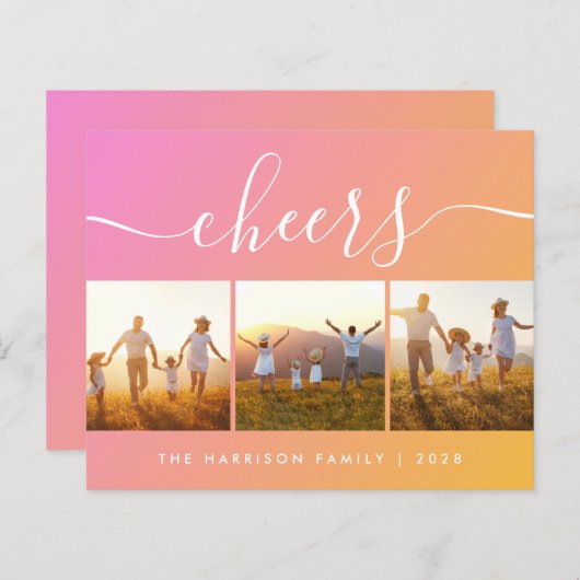 予算応援オレンジピンクフォトホリデーカード (正面/裏面)