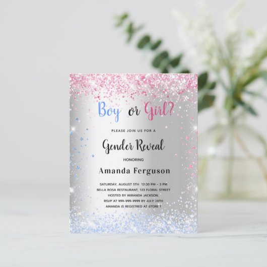 予算性別がピンクの青のシルブグリッターを明らかにする (スタンド正面)