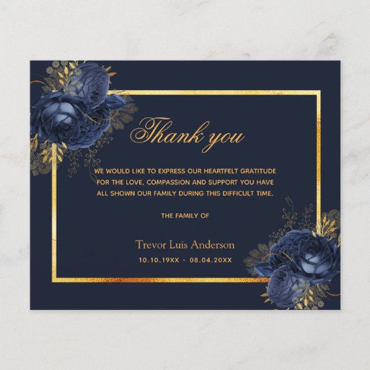 予算悔やみや弔慰の青いフローラ感謝してい金ゴールド (正面)