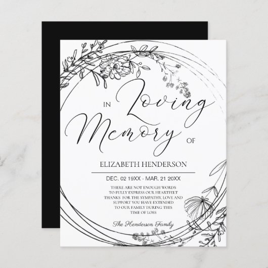 予算悔やみや弔慰サンキューカード。ペーパーシート (正面/裏面)