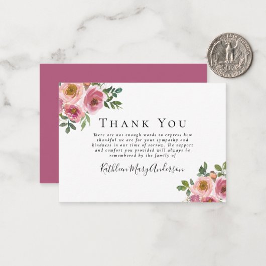 予算悔やみや弔慰フローラ葬式ありがとう ノートカード (正面/裏面インサイチュ)