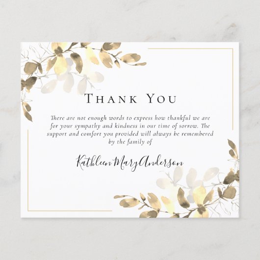 予算悔やみや弔慰ユーカリ葬儀サンキューノート (正面)